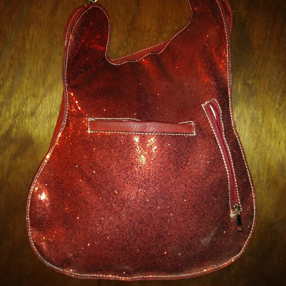 Sparkly Red Guitar Skull Purse